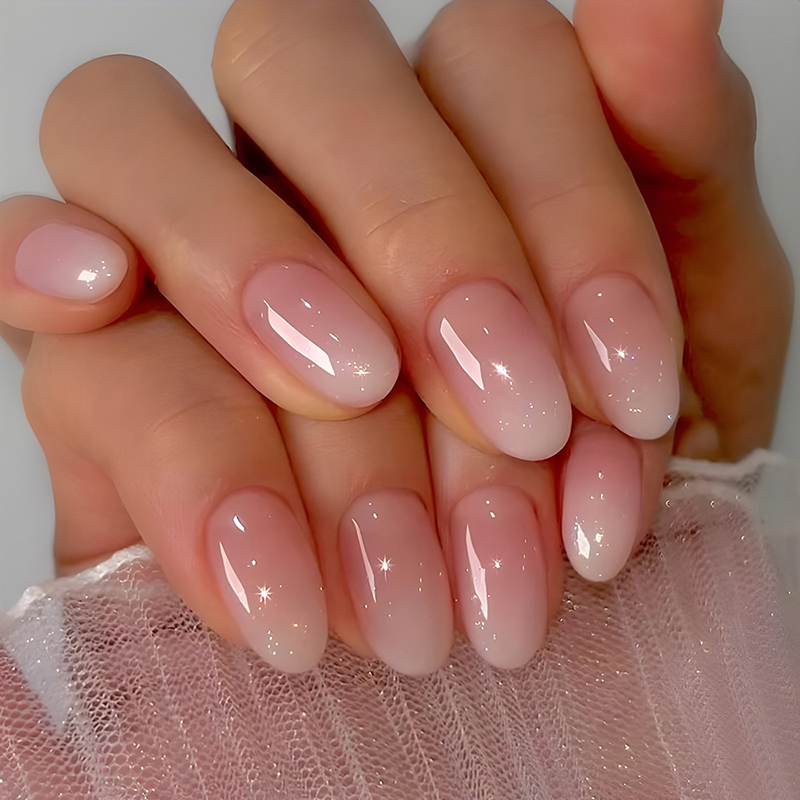 Nail Art Ombre Pink - 24 pièces ovale court rose presse
