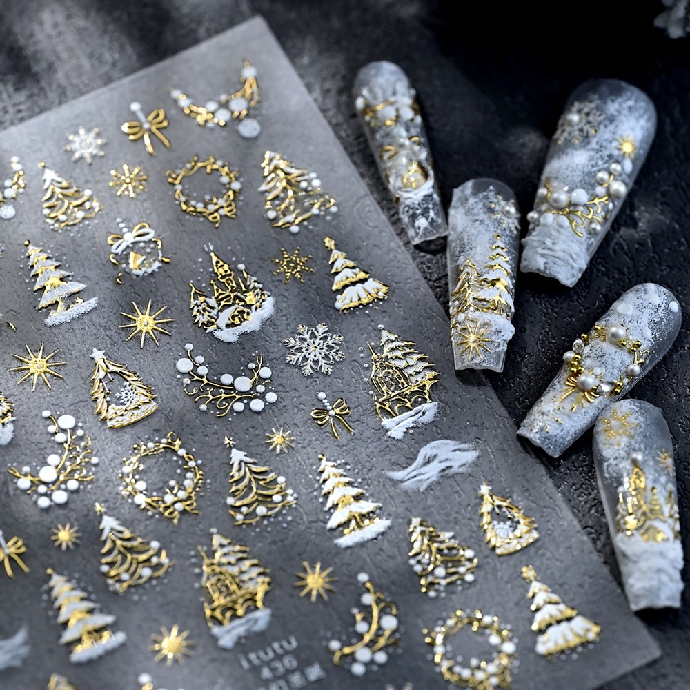 Nail Art Xmas Stickers - Autocollants pour ongles château/guirlande/arbre de noël