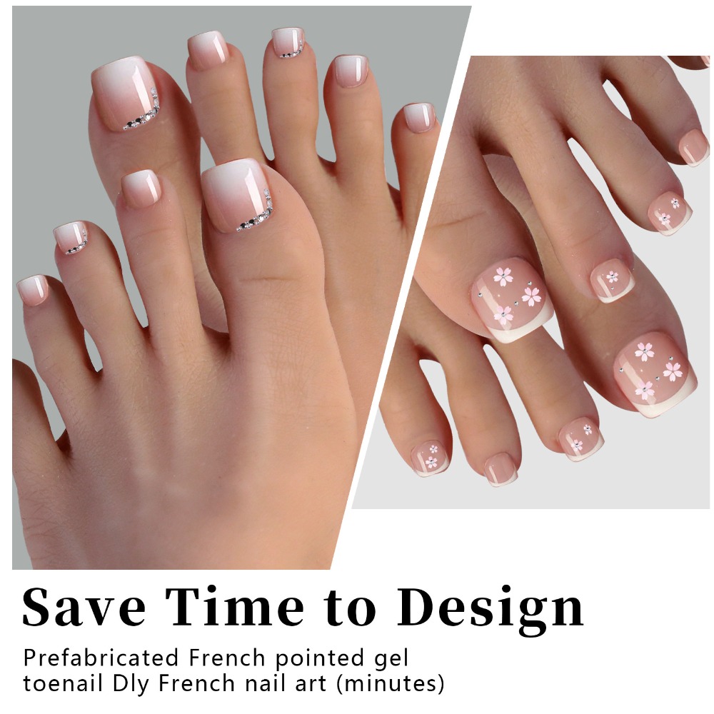 Nail Art Ombre Pink - Faux ongles d'orteils carrés courts à