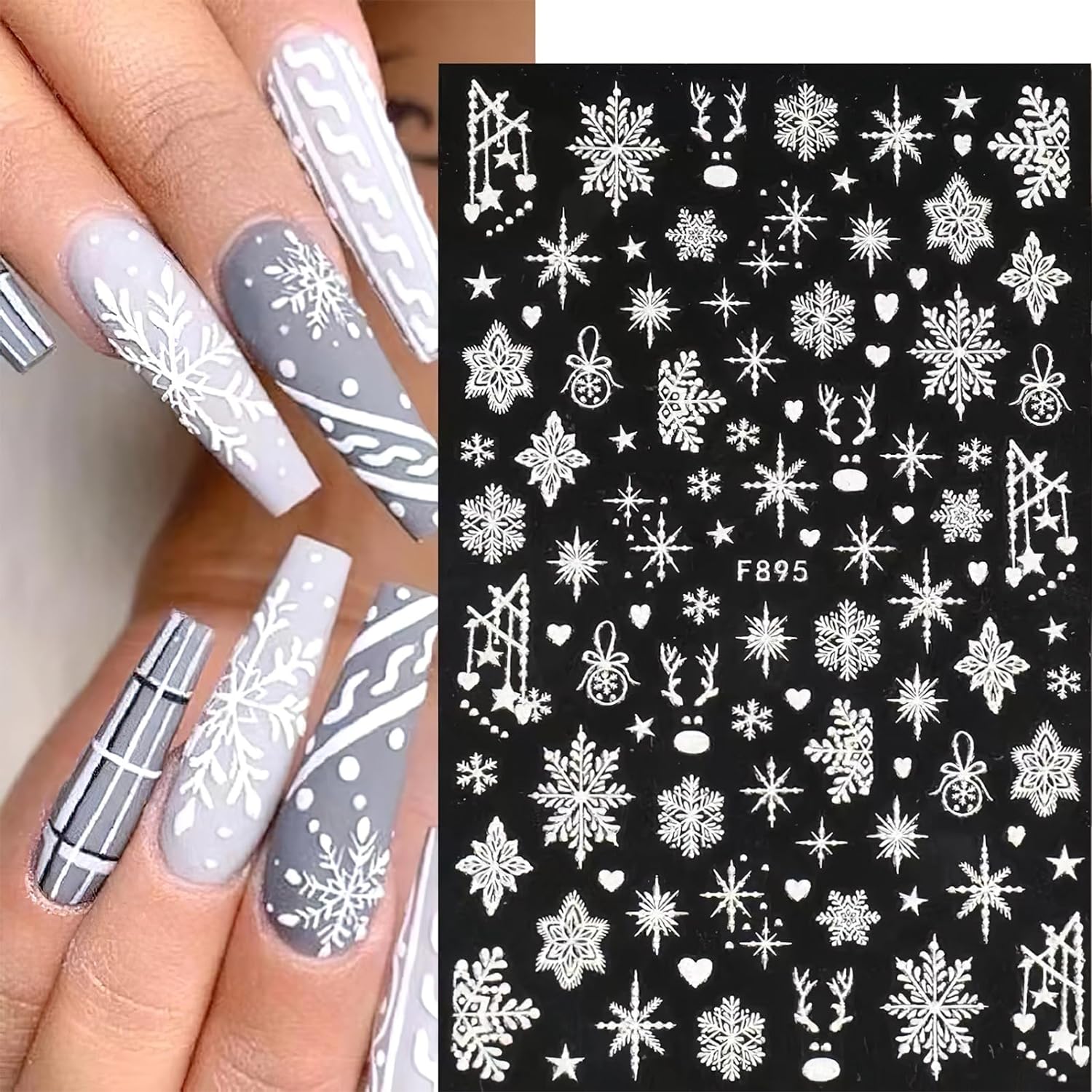 Nail Art Xmas Stickers - Décalcomanies 3D pour ongles, flocon de